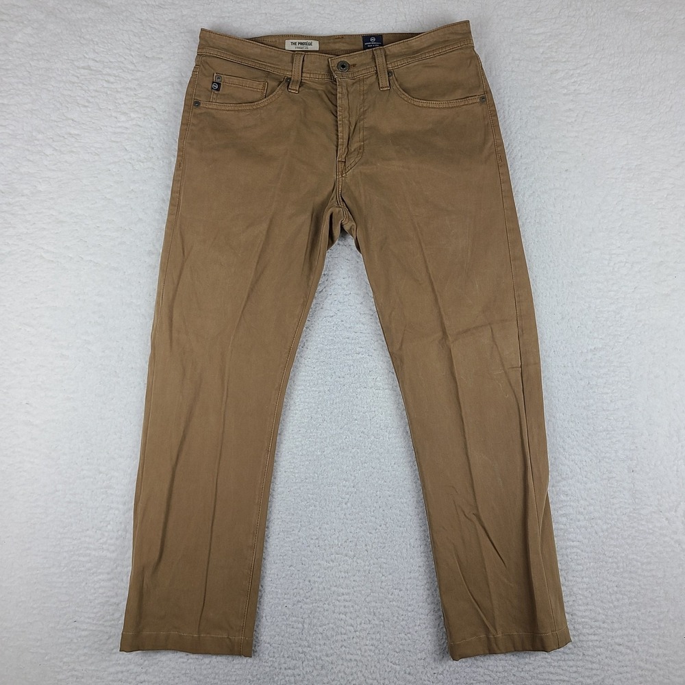 AG Adriano Goldschmied Pants 31x27 Tan Brown The Protege Straight Leg HEMMED *